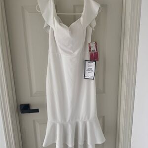 Emerald Sundae Off the Shoulder White Dress